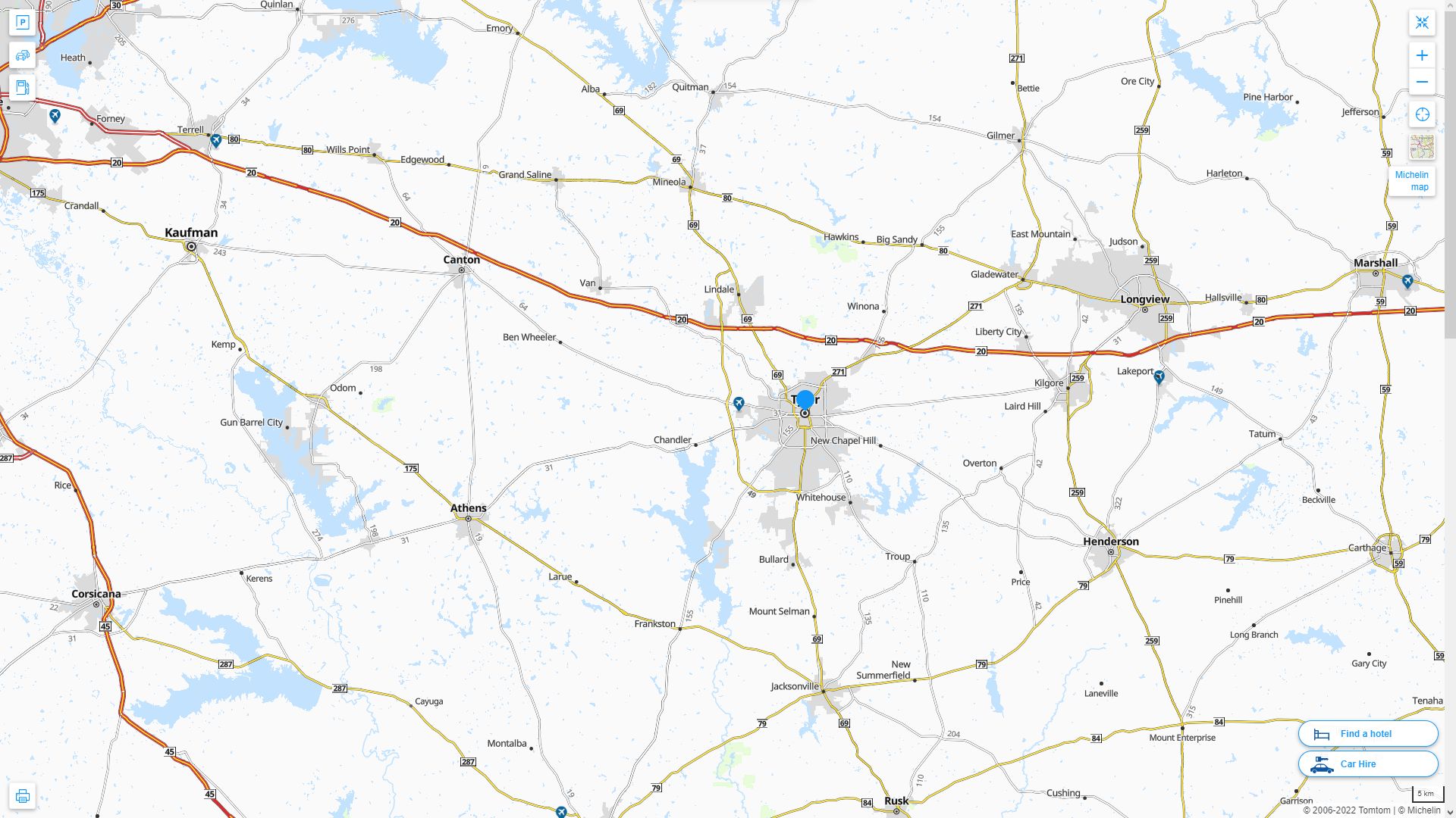 Tyler Texas Highway and Road Map